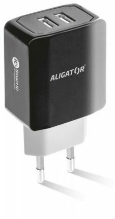Chytrá síťová nabíječka ALIGATOR 3.4A, 2x USB, smart IC, černá, včetně micro USB kabelu 2A